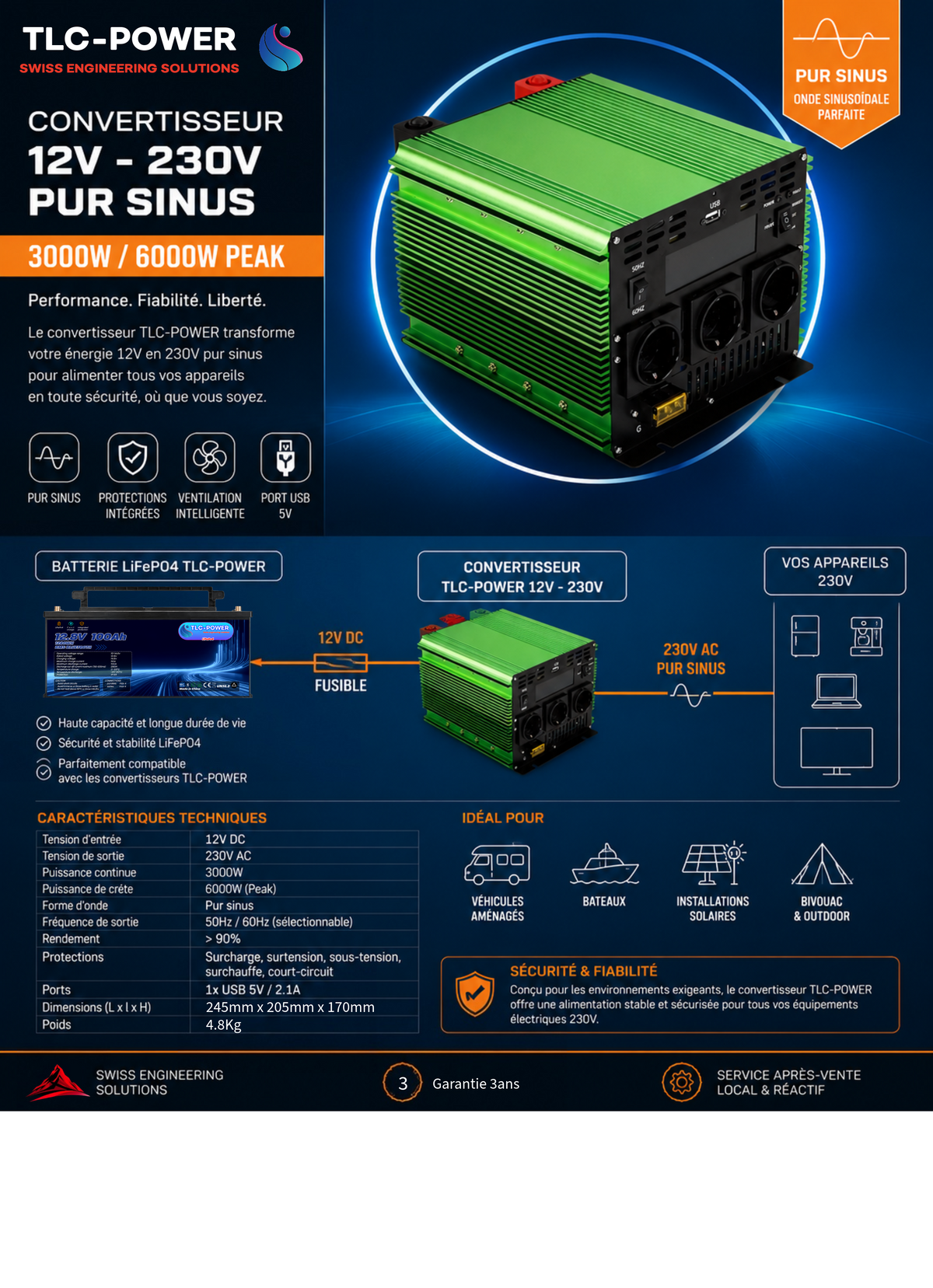 Onduleur Sinusoïdal Pur 3000W/6000W