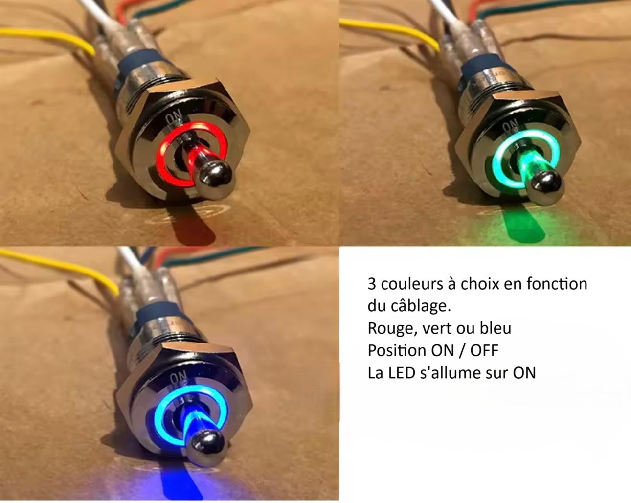 Interrupteur 12v, LED 3 couleurs On/Off