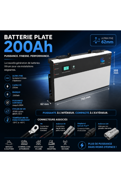 Batterie Lithium LiFePO4 12V Ultra-Plate 62mm – 100Ah à 400Ah